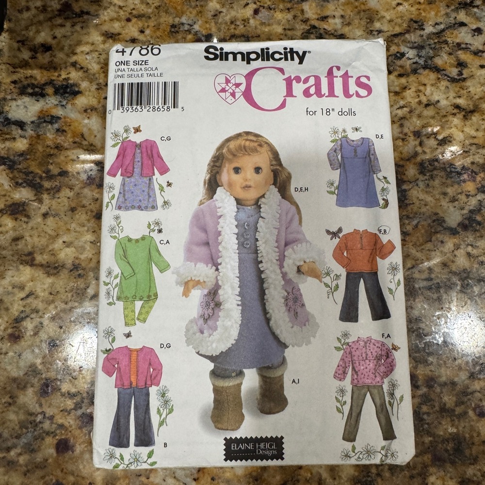 Simplicity 4786 Sewing Pattern 18 Inch Doll Clothes Elaine Heigl Designs cut